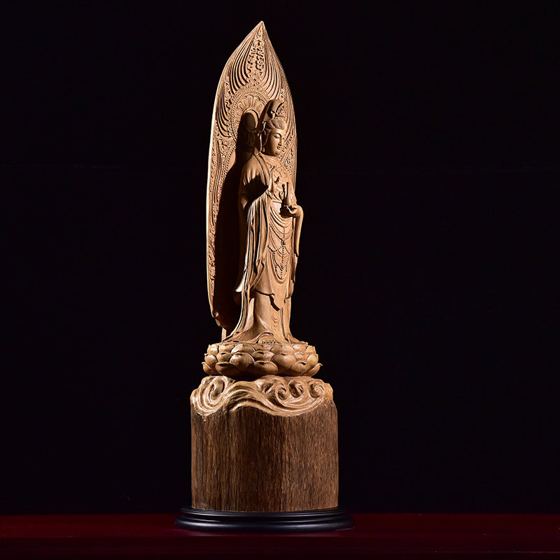 观音晴翠园沉香木雕佛像摆件供奉净瓶雕刻实木木雕