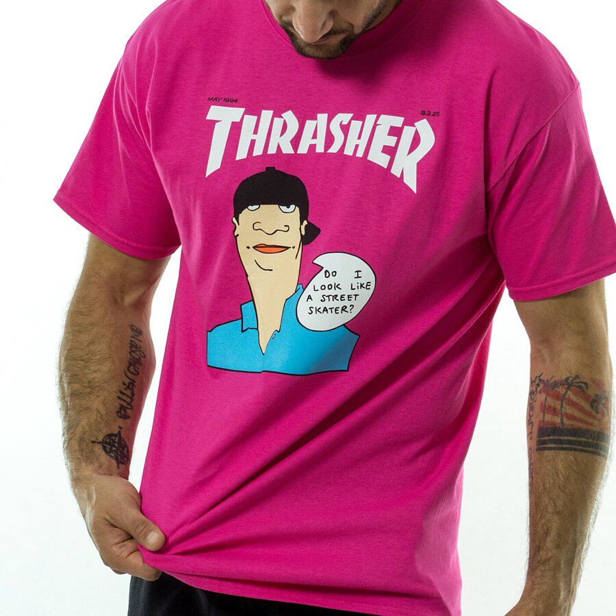 现货thrashergonzcovertee火焰短袖粉色人像印花t恤