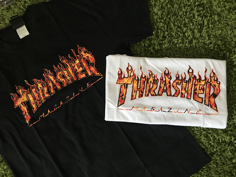 正品thrasher日版火焰短袖幽灵鬼火荧光绿火爆裂t恤