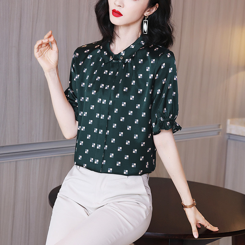 真丝短袖小衫女夏季新款波点印花宽松休闲2021桑蚕丝时尚洋气上衣