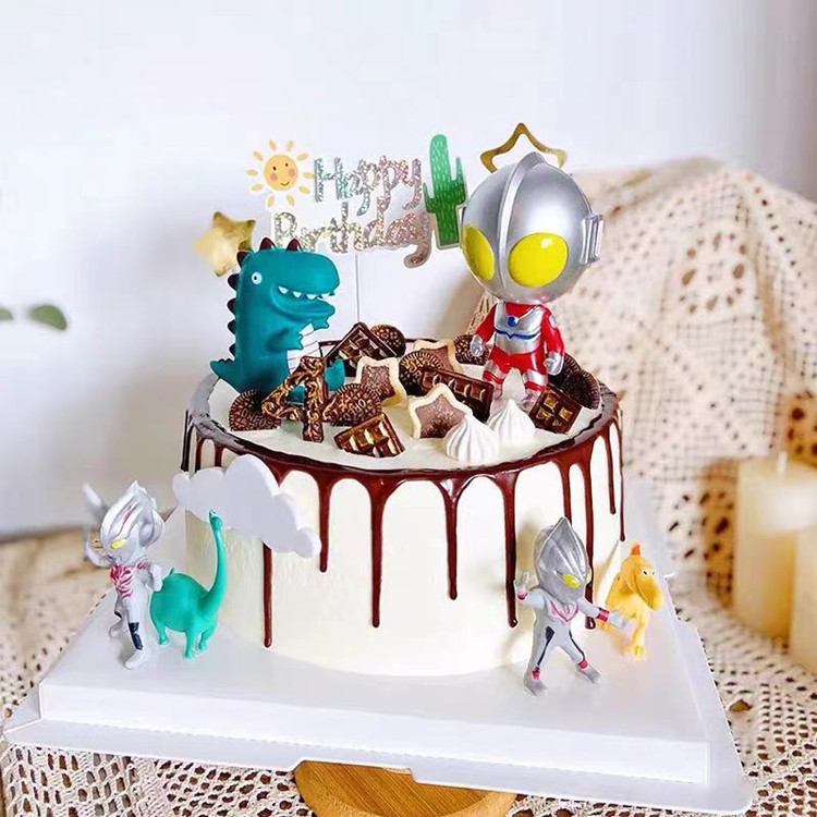 卡通儿童男孩英雄主题奥特曼情景网红创意生日蛋糕生日