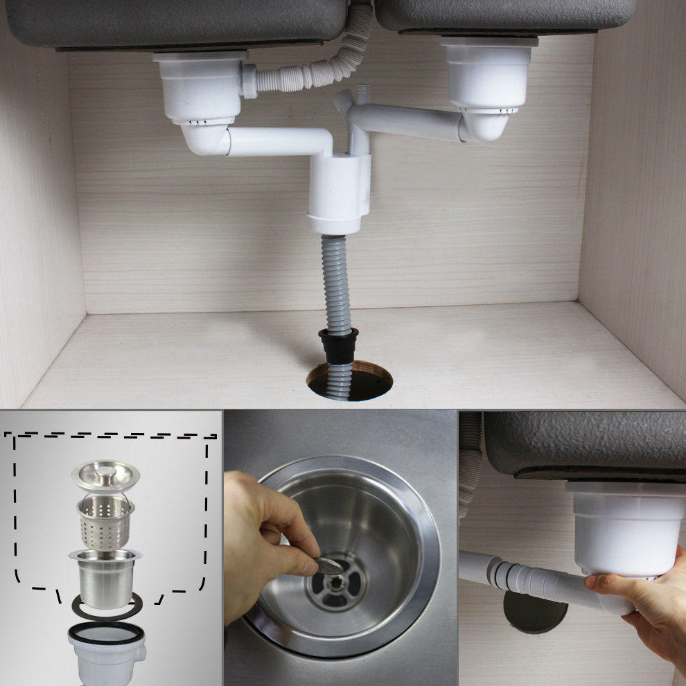 天力厨房水槽双槽下水套装洗菜菜盆贴墙排水水槽下水器