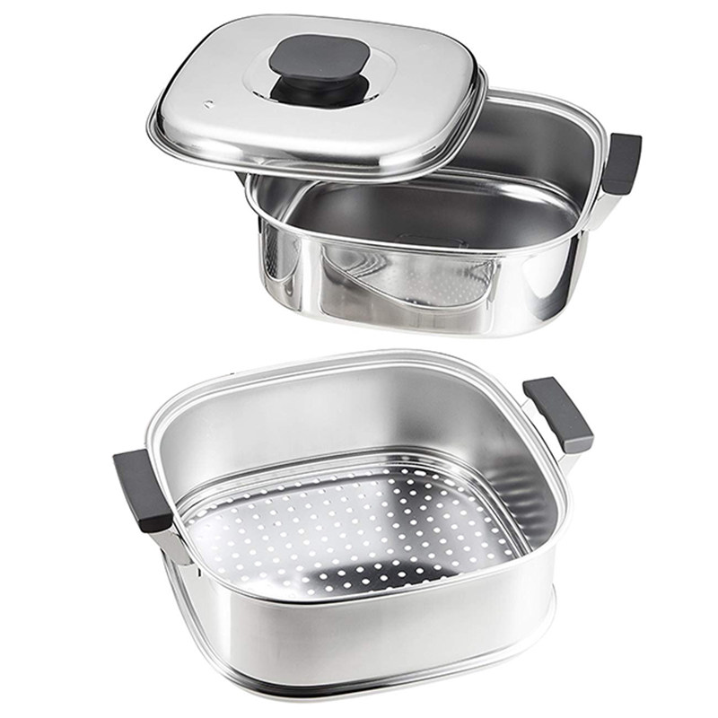日本进口桃印神子岛制作所双层不锈钢方形蒸锅蒸笼煮锅加厚大容量
