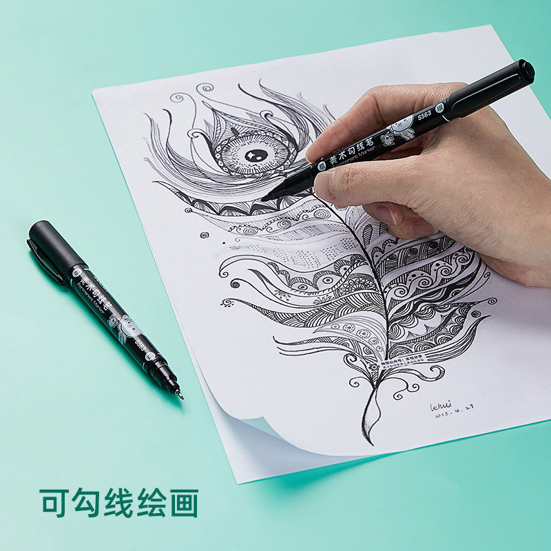 得力勾线笔 黑色马克笔 儿童绘画记号笔 双头油性签名笔 幼儿园批发
