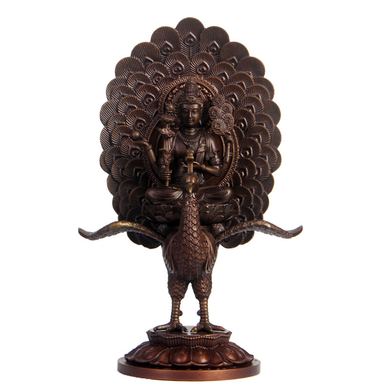 孔雀明王真古意菩萨佛像摆件纯铜佛母金光明光明摆件