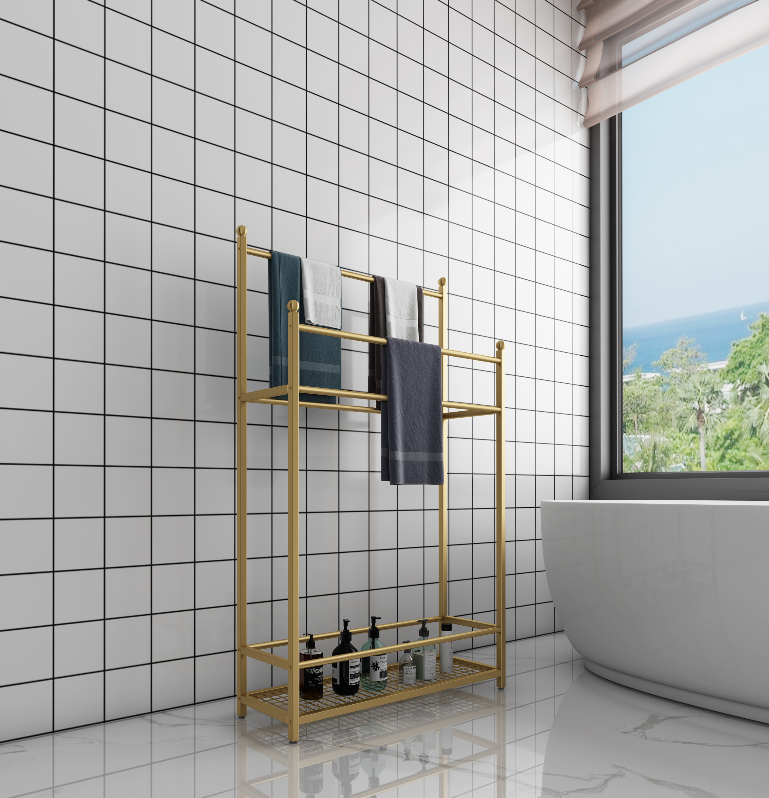 挂衣北欧极简毛巾架浴巾室内架子铁艺落地置物架浴巾架