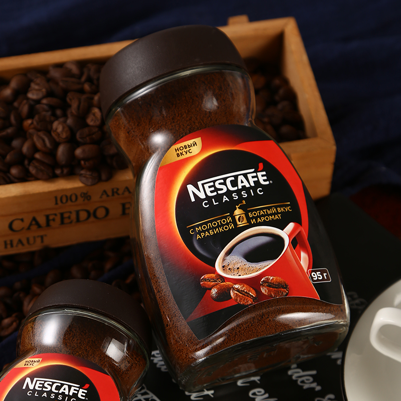 进口俄罗斯雀巢咖啡提神防困品速溶黑咖啡粉瓶装速溶咖啡