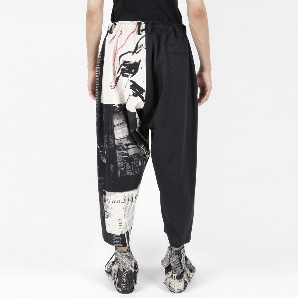 yohji山本耀司夏款新闻报纸休闲裤印花人脸涂鸦休闲裤