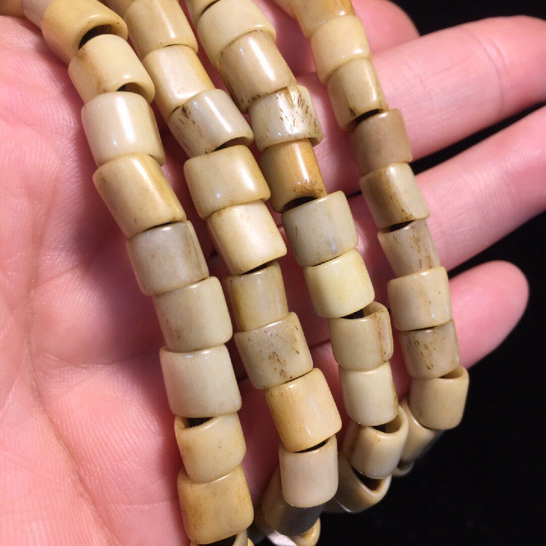 藏传天然原色老牛骨桶珠大孔随形异形鼓珠佛珠佛珠项链