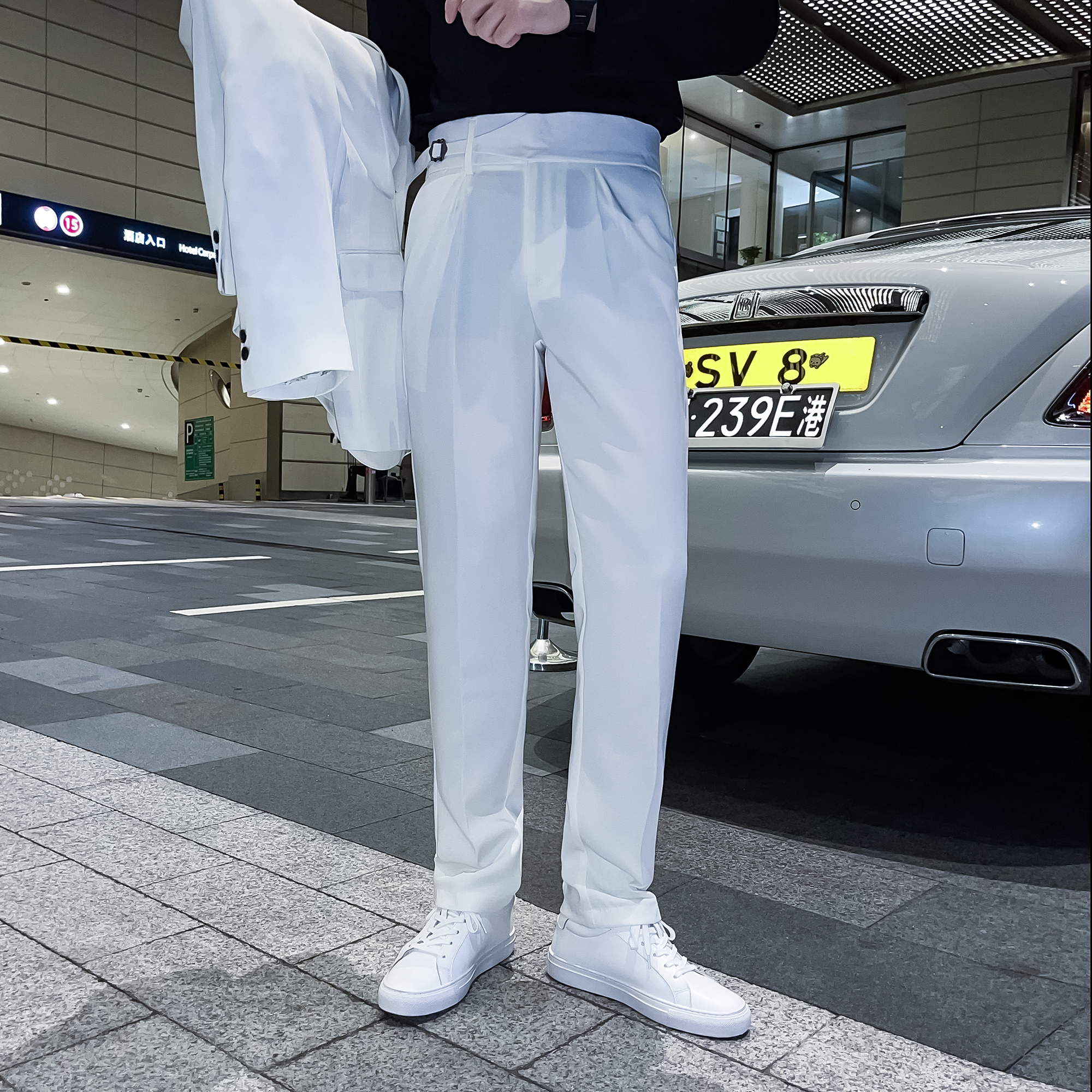 【DAIO ETHAN】原创英伦男简约纯色修身西裤潮男春夏百搭侧扣西裤