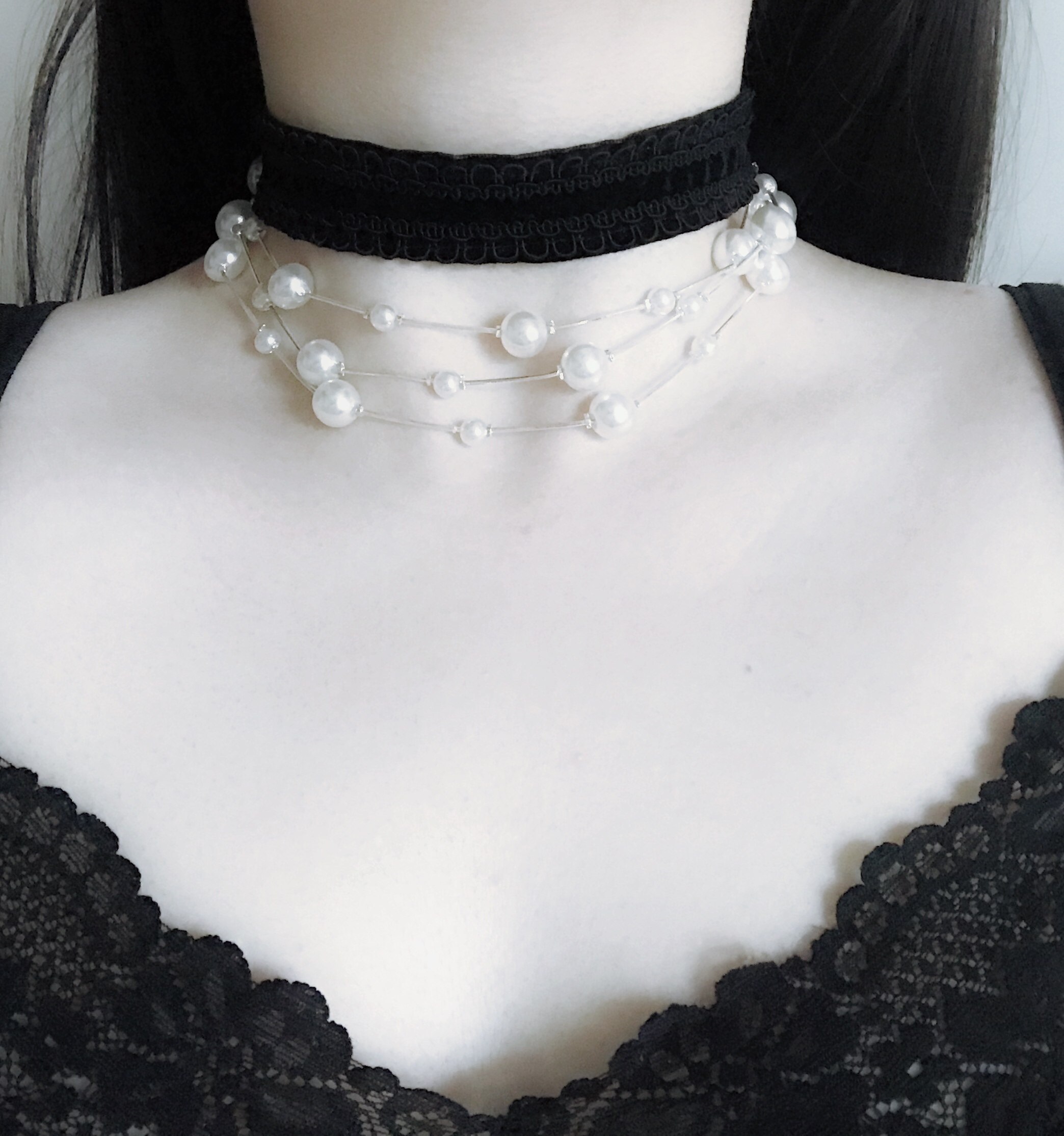 珍珠原创自制丝绒choker巴洛克颈饰项圈不规则洛可可项链