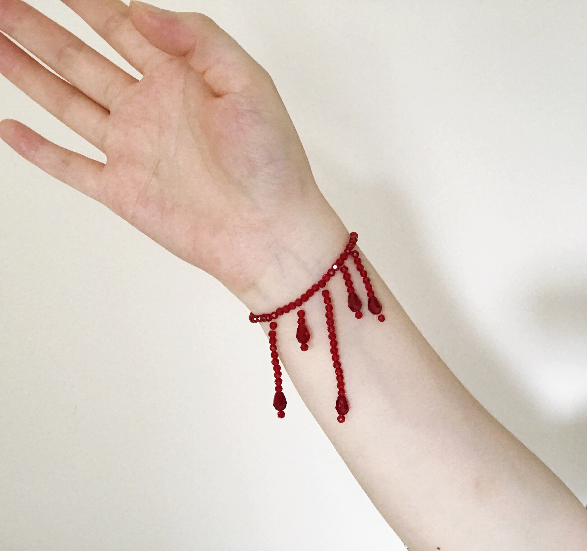 自制暗黑珠子血滴暗红项链手链锁骨choker腿链项链