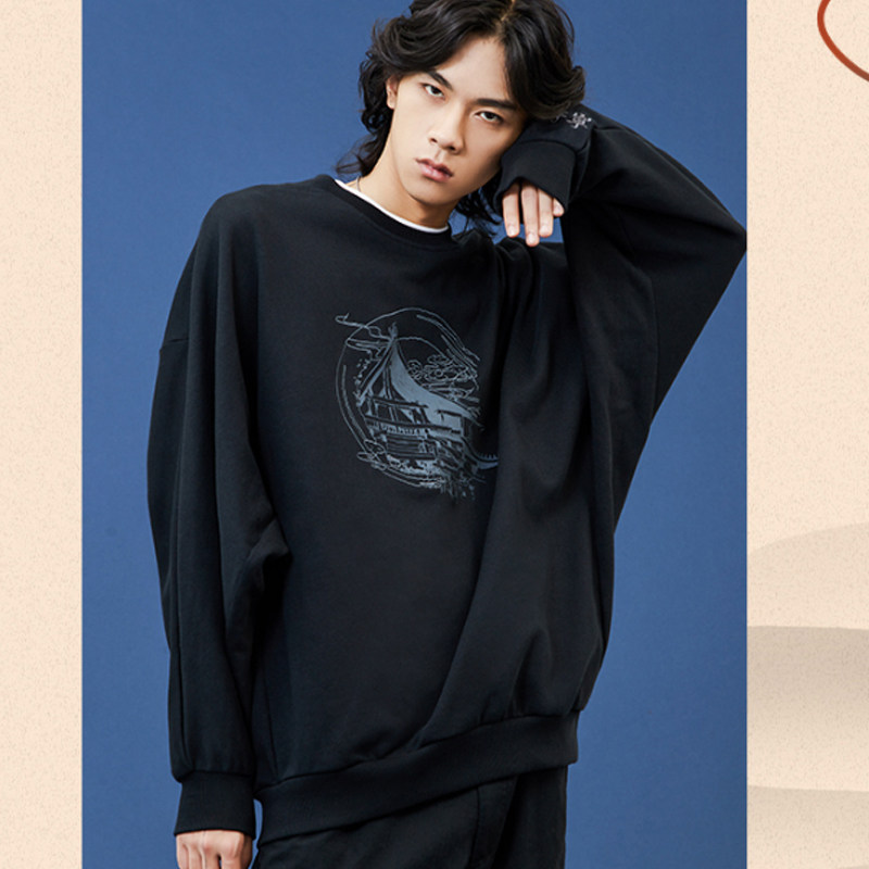 李宁卫衣男士故宫宝蕴楼联名套头无帽圆领宽松运动卫衣