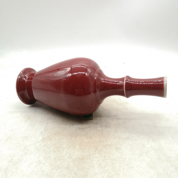 七十年代老货厂瓷器仿古来福摇铃建国红釉朱红釉高温摆件