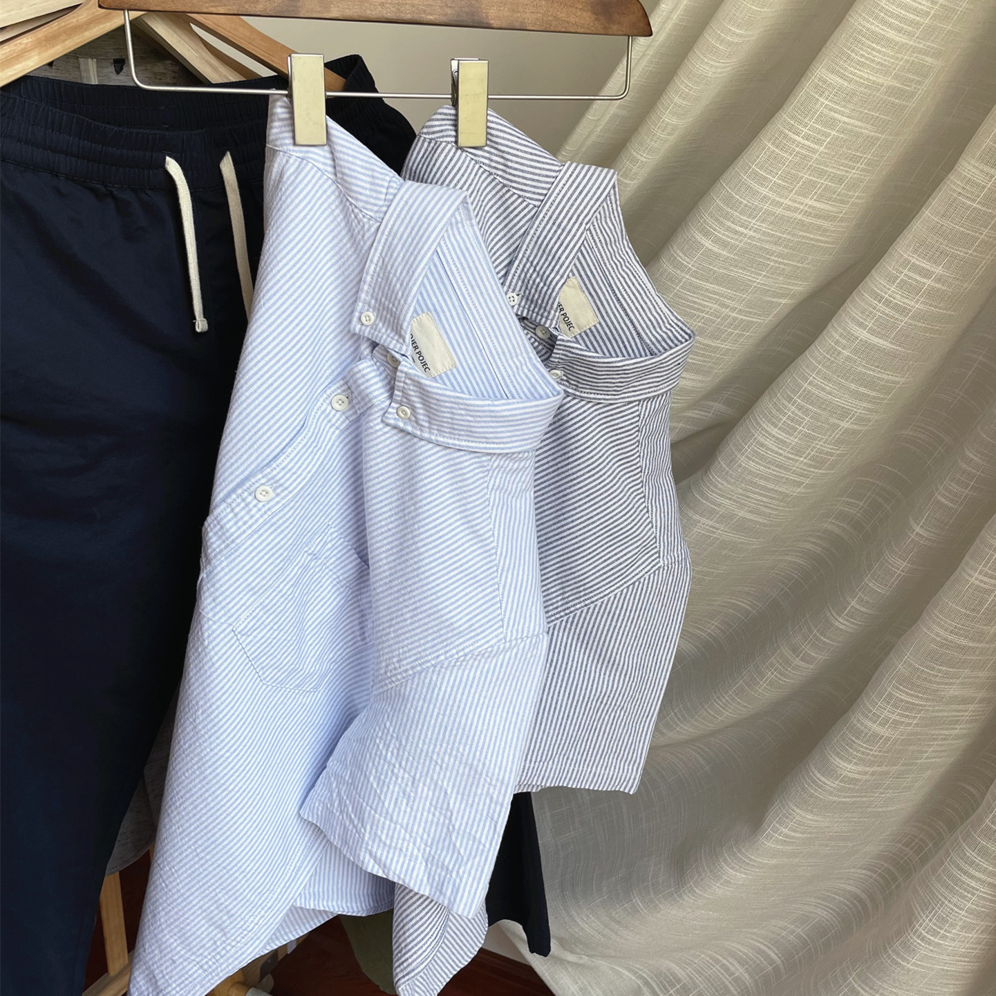 夏季贼好看！ 文艺复古男女日系水洗纯棉休闲条纹牛津纺短袖衬衫