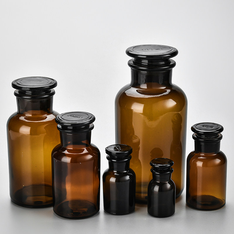加厚广口玻璃瓶试剂瓶磨砂口医药瓶分装广口瓶玻璃化学瓶棕色透明
