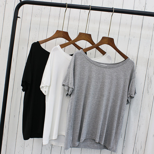 HyunA wind oblique large collar short sleeve T-shirt female Korean loose big yards Modal collar strapless t-shirt summer HyunA wind oblique large collar short sleeve T-shirt female Korean loose big yards Modal collar strapless t-shirt summer