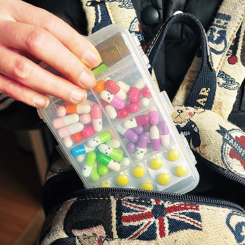 双层小药盒10格 口服液盒大容量收纳盒保健药品空盒 老人家用十格