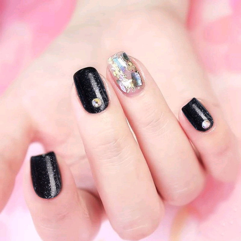 tomoka美甲正品黑钻甲油胶蔻丹芭比胶繁星黑色闪钻无味星空甲油胶