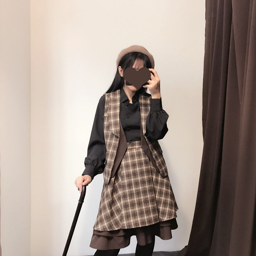 十街区侦探耍酷帅气格子套装拼接设计百搭英伦