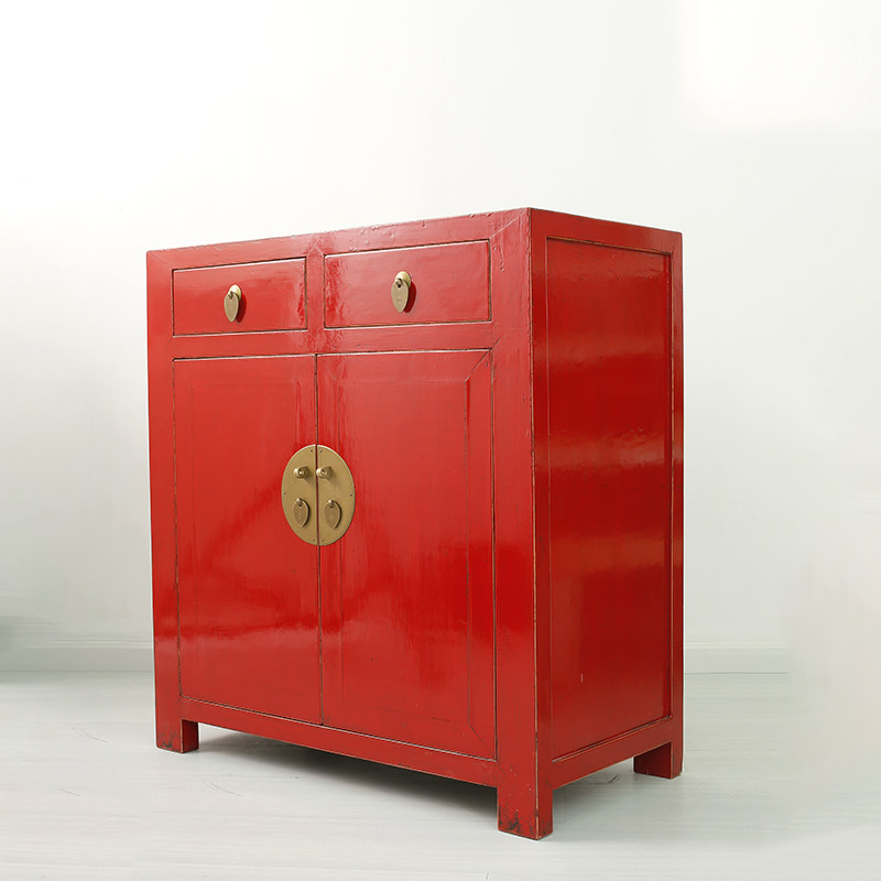 古朴彩漆红色中式经典实木玄关仿古做旧鞋柜门厅鞋柜