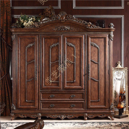 大衣衣柜欧式古典卧室体高整体四门复古挂衣衣柜