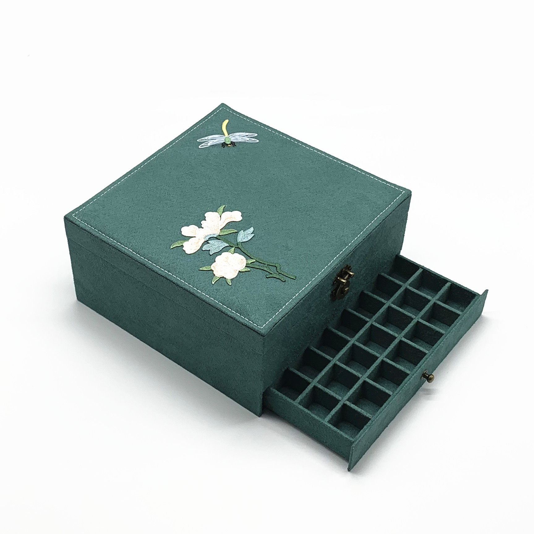 女那 古风绒布木质首饰盒带锁多层大容量中国风刺绣饰品盒礼品盒