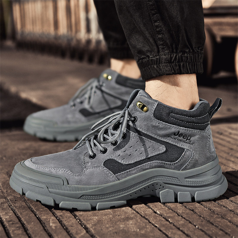jeep男鞋户外鞋子男款冬季休闲真皮运动鞋减震登山鞋
