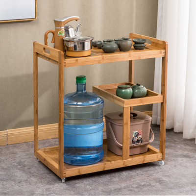 楠竹茶水架小茶具车置物架简约现代多功能可移动客厅家用茶几柜子