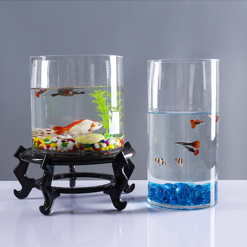 金鱼缸圆形造景乌龟大号圆柱生态创意小型水族箱鱼缸
