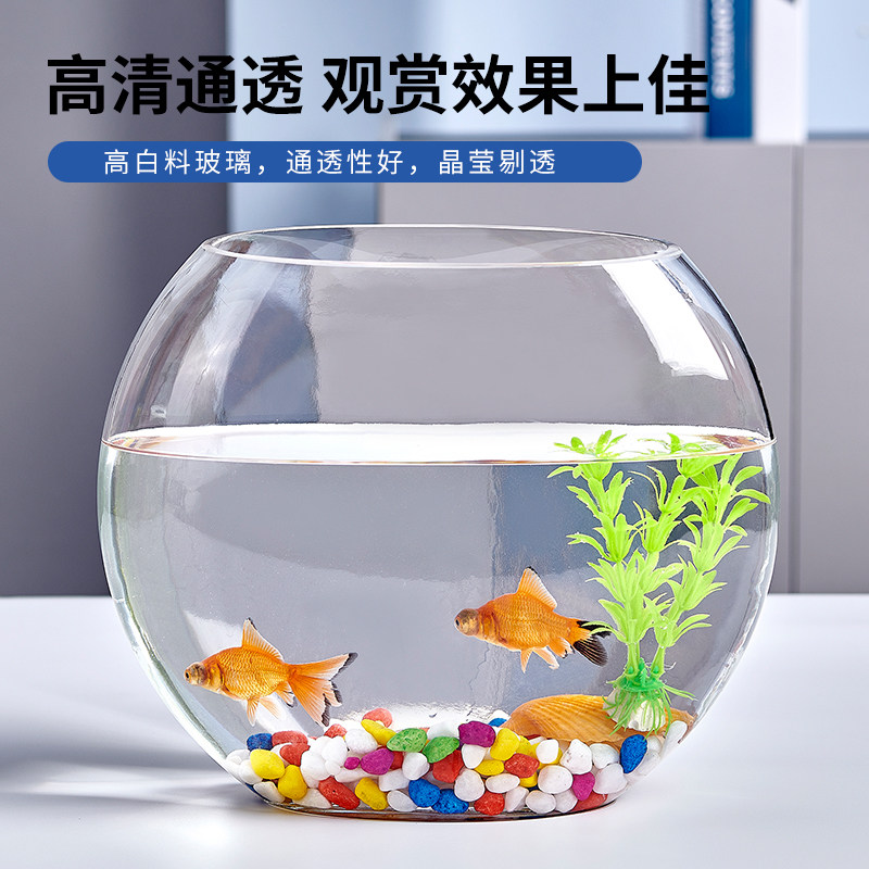 玻璃鱼缸创意扁口圆形超白透明金鱼缸迷你水族箱桌面缸