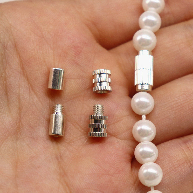 纯银珍珠项链扣头链接螺丝拧扣diy饰品配件扣