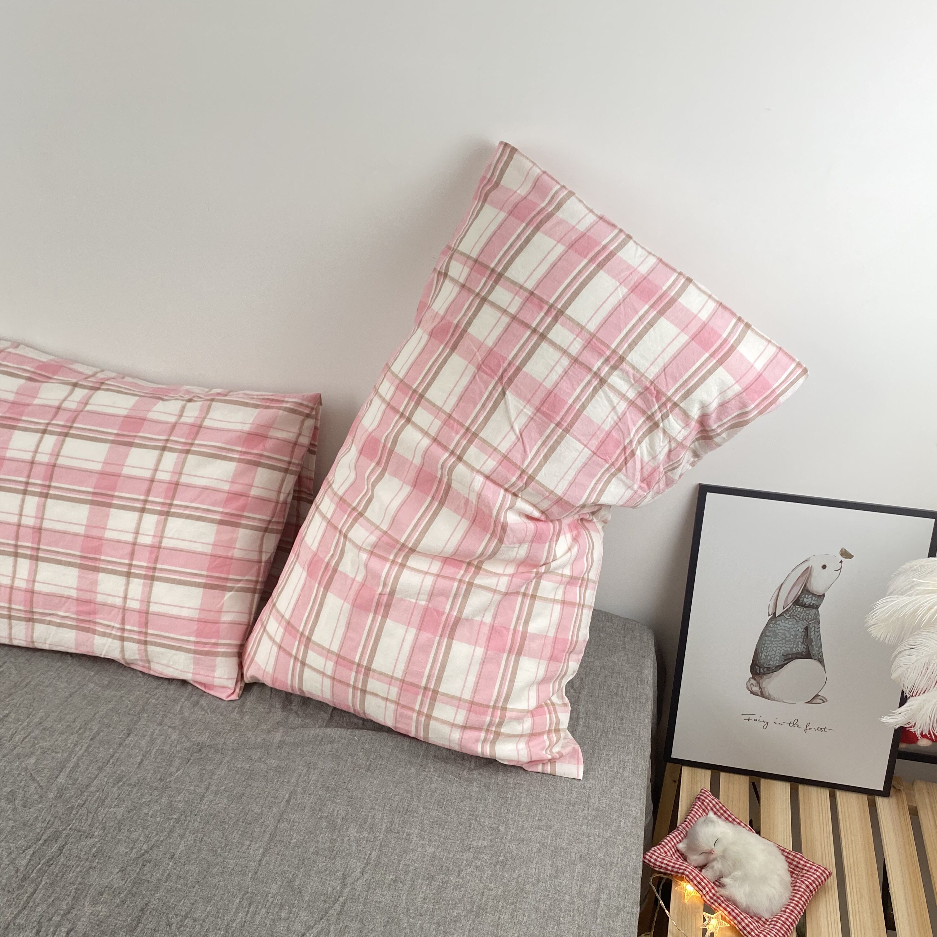 ins宜家格子枕头套全棉水洗单人枕头复古古色靠垫