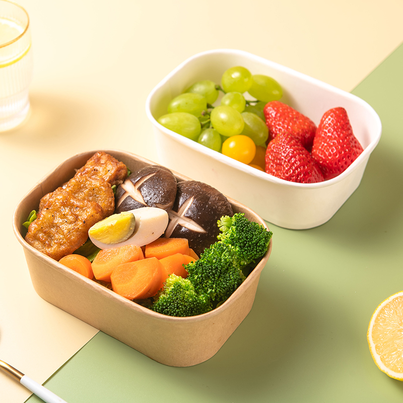 一次性沙拉轻食便当饭盒长方形高档牛皮纸外卖打包一次性餐盒