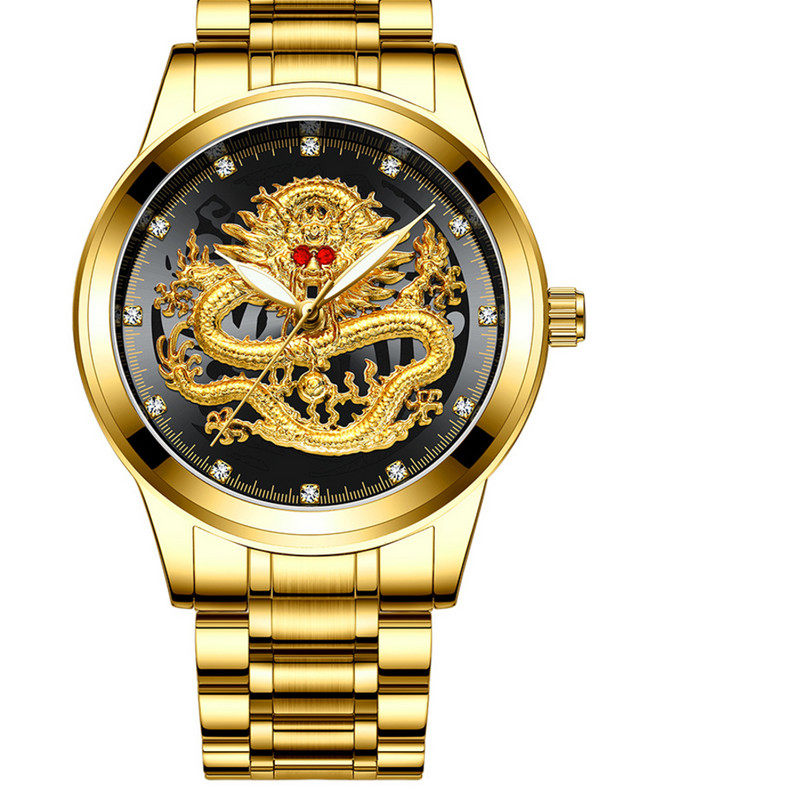 businessmensmechanicalwatch浮雕金龙表男士防水非机械手表