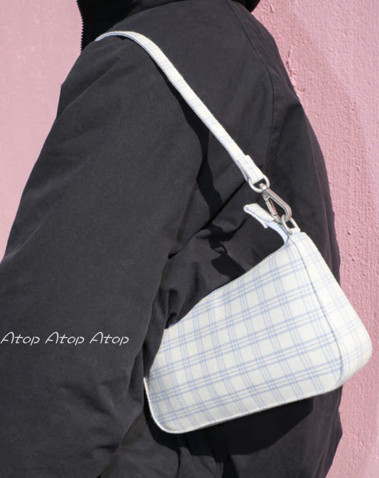 新款现货brandymelville复古古格格子腋下包法棍通用款女包