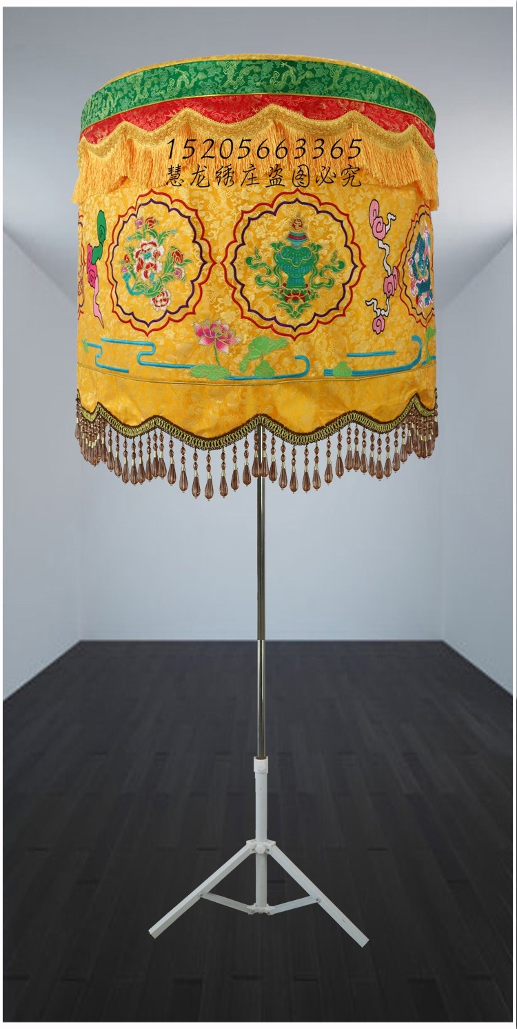 8米佛教用品宝盖八吉祥黄龙伞华盖幢幡盖织锦布佛堂绣品e0.