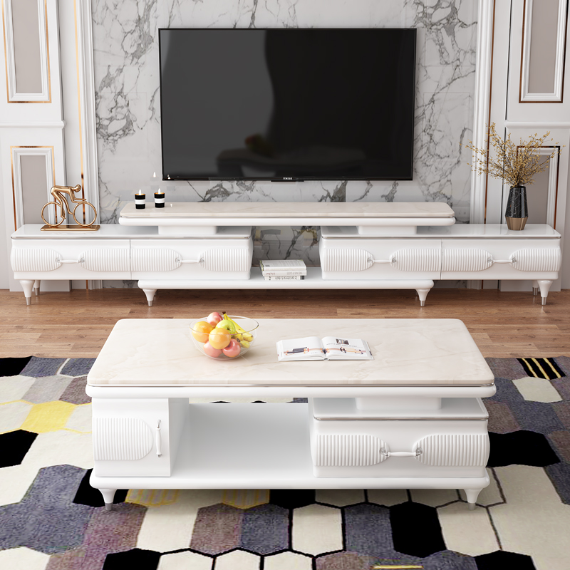 大理石电视柜茶几组合简约欧式白色户型电视柜