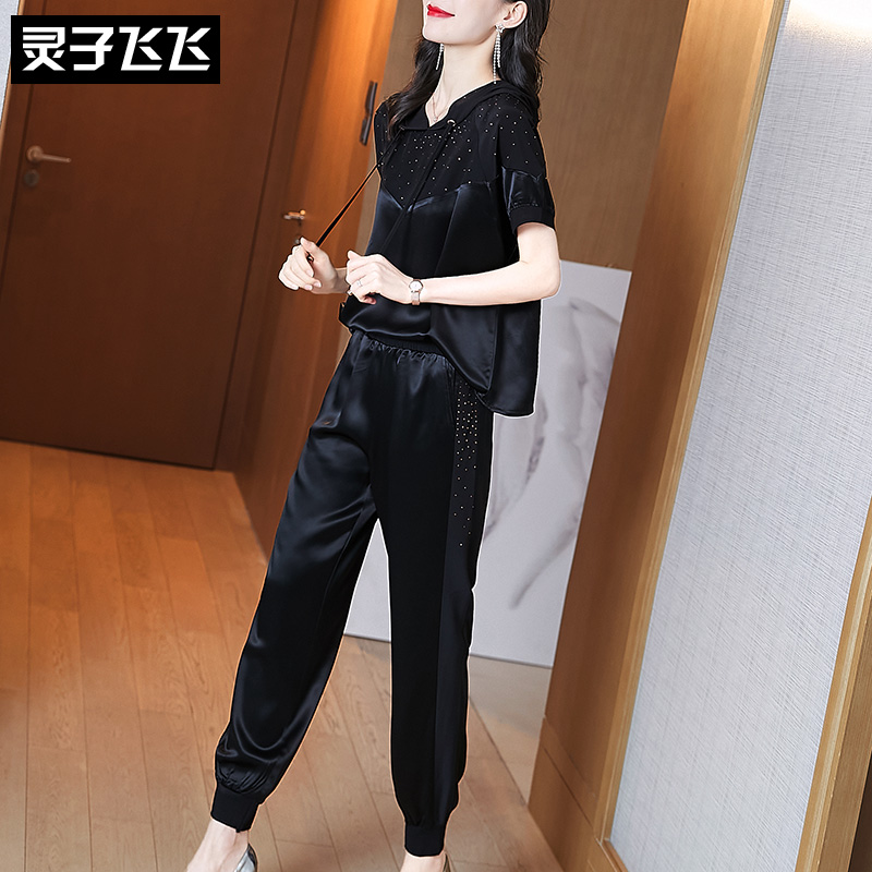 2021新款夏网红炸街款气质休闲时尚胖妹妹显瘦卫衣裤子两件套装女