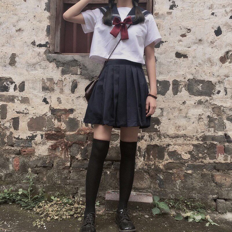 白二本jk制服裙基础款正统水手服不良夏服jk学院风套装中间服长裙