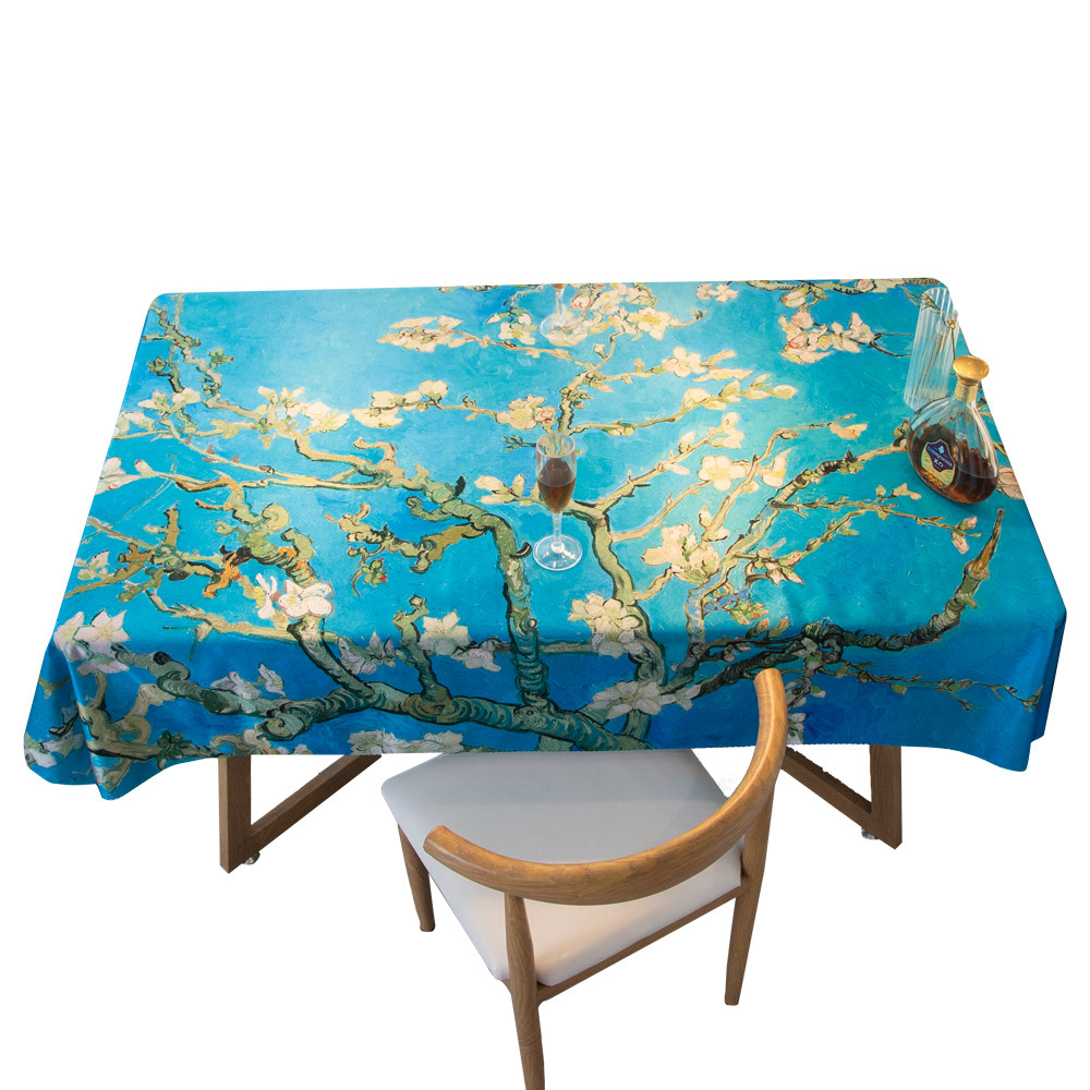 桌布防水杏树梵高油画画艺术星空向日葵桌巾杏花桌布