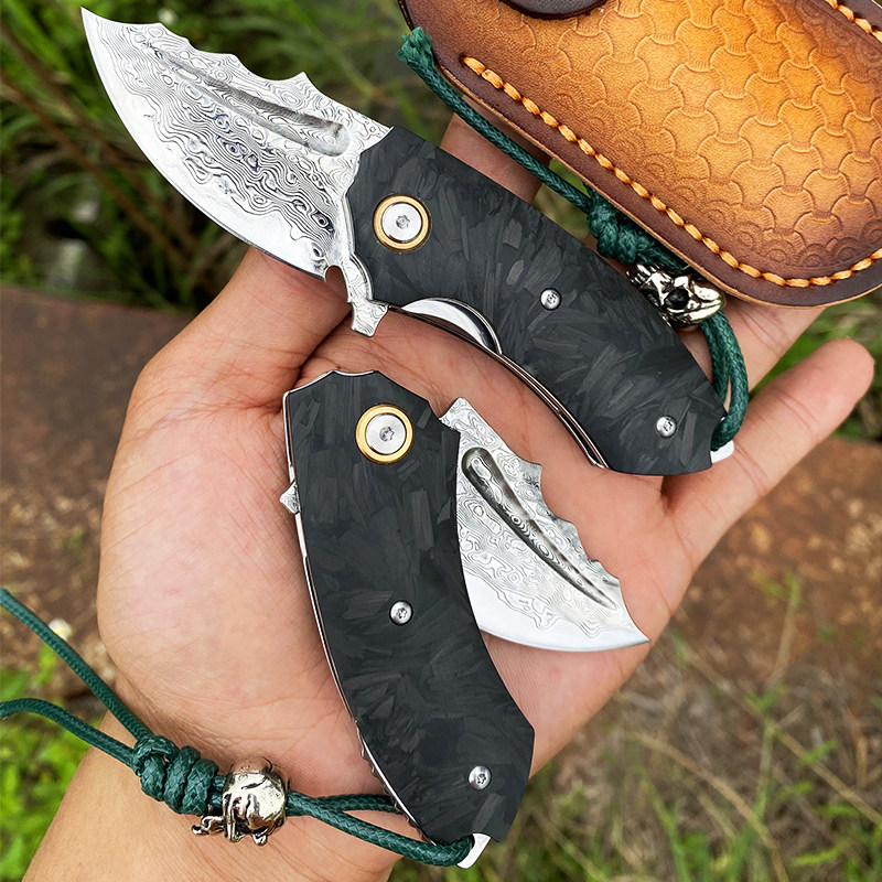 小魔牛进口大马士革钢手工折叠刀 - 淘乐搜