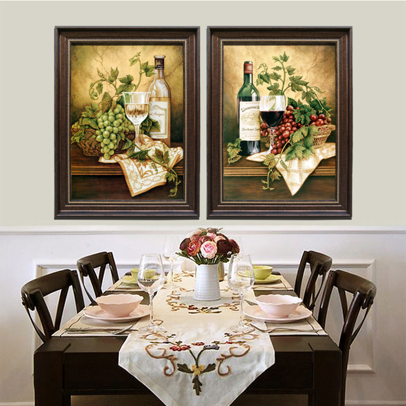 竖版餐厅饭厅装饰画拉菲红酒静物油画美式现代油画