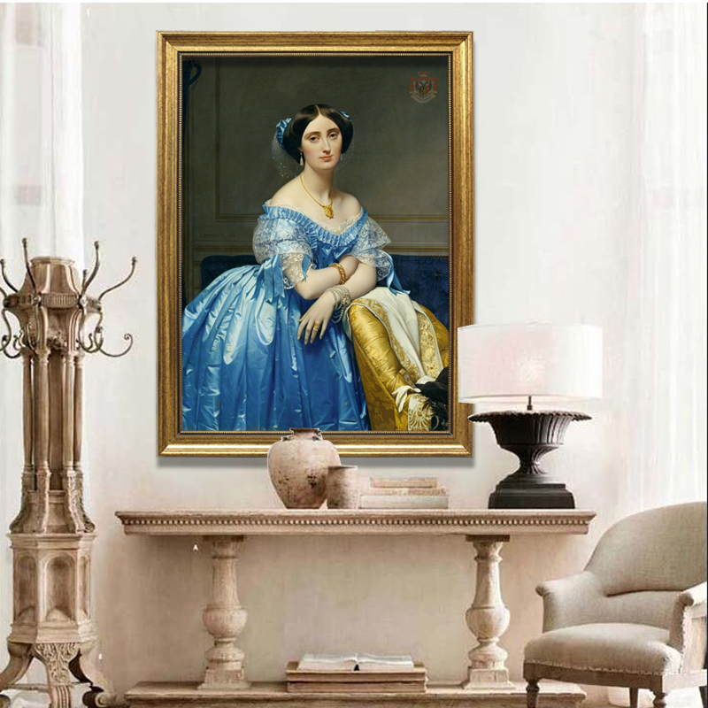 安格尔油画裙子美女竖版欧式人物喷绘装饰画世界名画油画