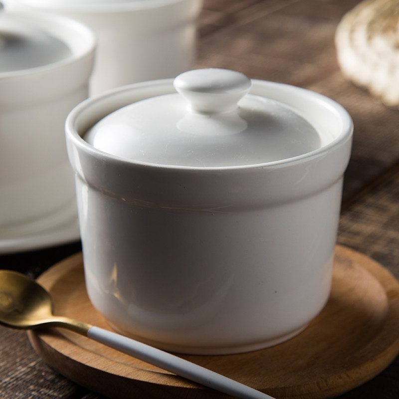 炖盅 家用餐厅酒店燕窝盅甜品盅纯白沙县小吃陶瓷炖罐小汤盅带盖