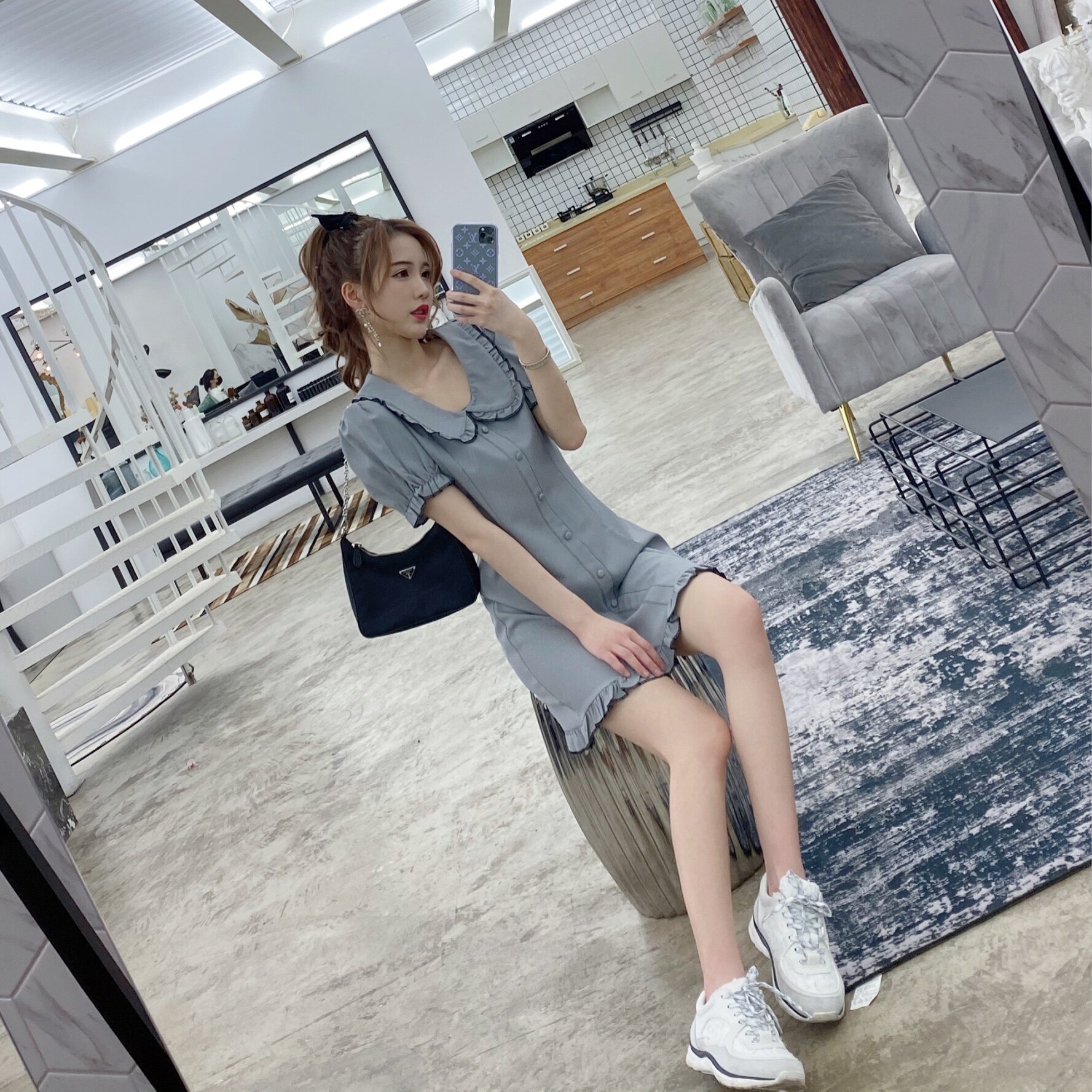 连衣裙宸荨樱桃千鸟格娃娃春季新款荷叶连衣裙