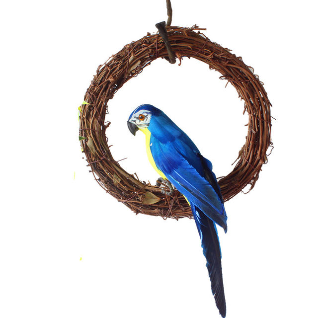 Caroline simulation feather parrot gardening with rattan ring paw wire binding home pastoral decoration macaw Caroline simulation feather parrot gardening with rattan ring paw wire binding home pastoral decoration macaw