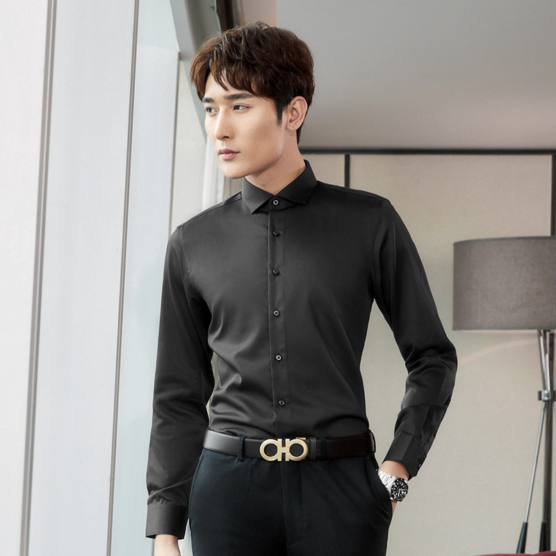 秋季衬衫长袖商务免烫修身黑色西装寸衫上班衬衫