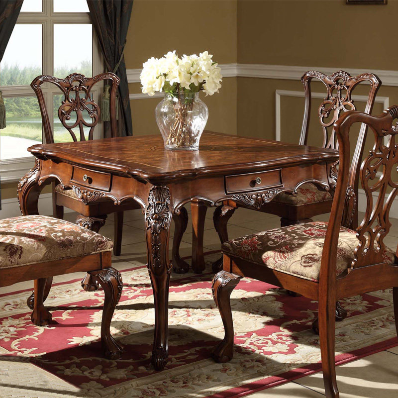 实木美式麻将桌雕花方形餐桌桌椅欧式家用棋牌麻将桌