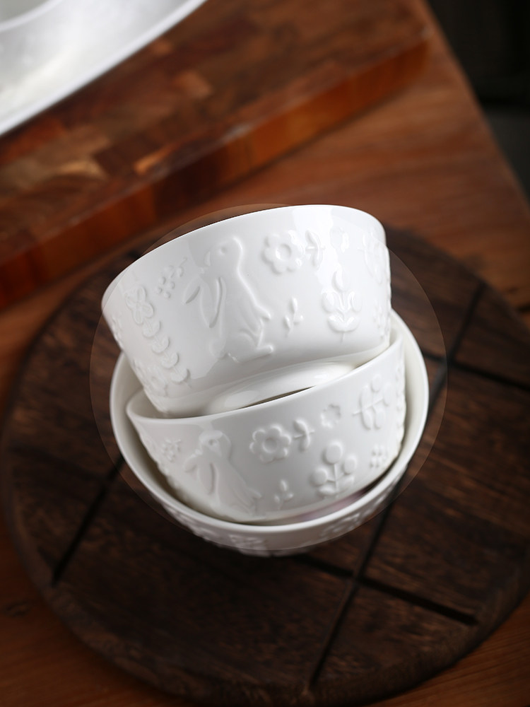 陶瓷餐具顺祥北欧浮雕兔子纯白兔年家用瓷盘盘